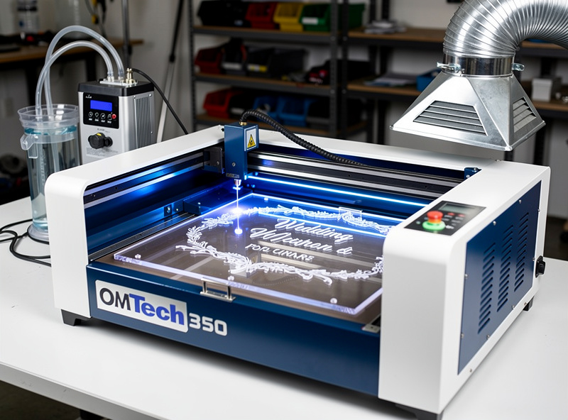 OMTech Polar 350 CO2 cutting clear acrylic