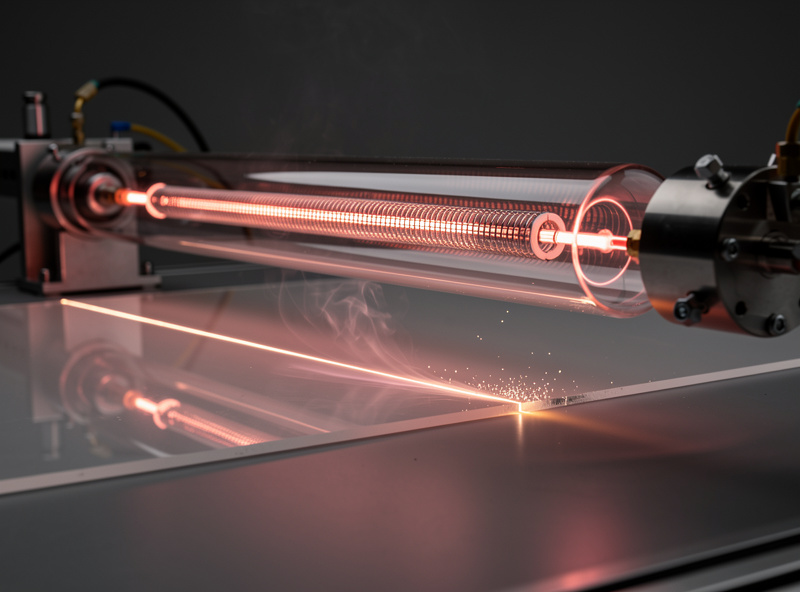 CO2 laser tube with red plasma cutting acrylic