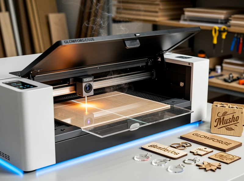 Glowforge Plus CO2 cutting wood and acrylic