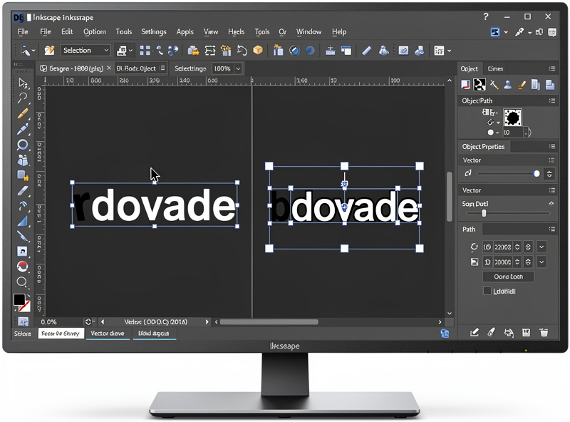Inkscape software showing vector path conversion process with text being converted to outlines