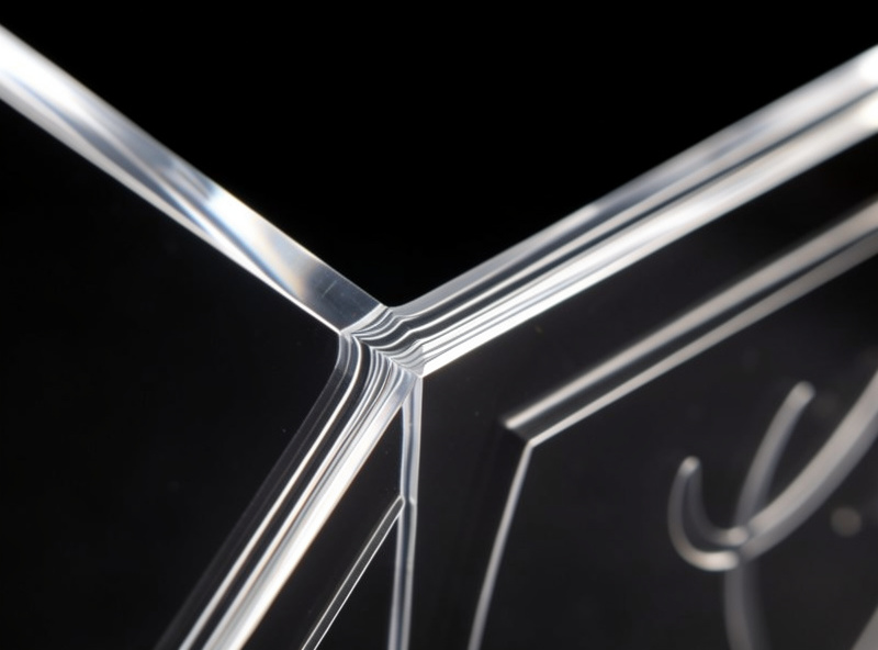 Close-up of a deeply engraved acrylic panel with smooth re-flowed channel walls catching light, suitable for backlighting