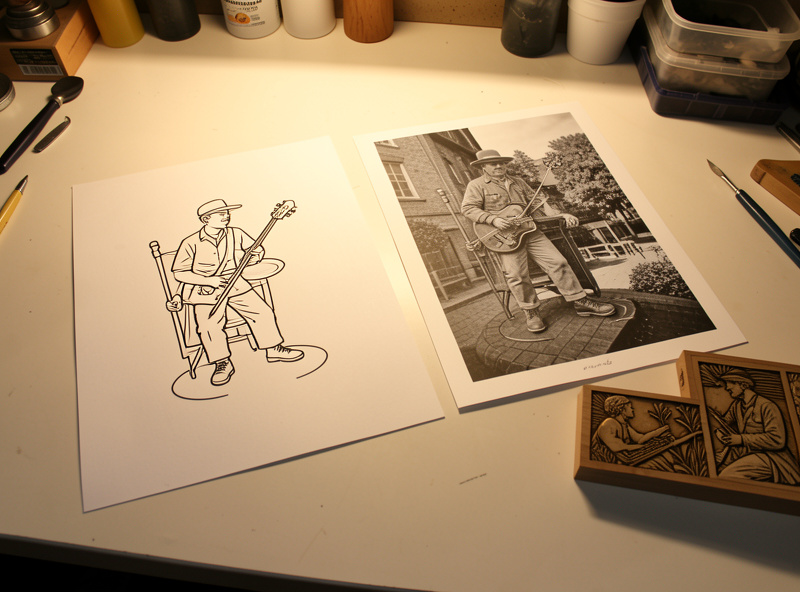 Vector SVG cut file next to a high-resolution raster photo file prepared for laser engraving