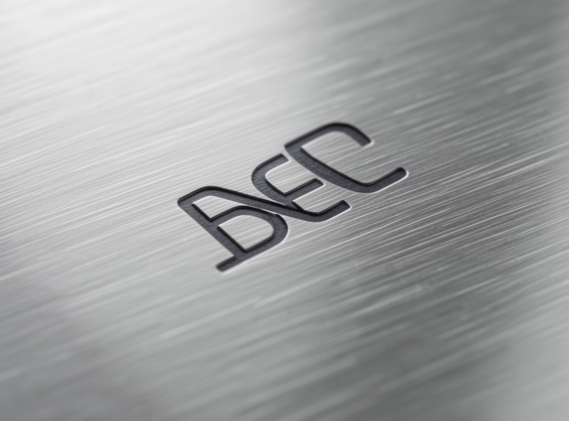 Flush dark annealed laser mark sitting level with brushed stainless steel surface